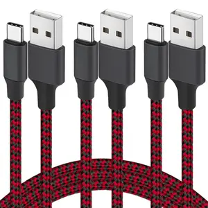 USB to USB C  (3Pack 6ft) USB A to Type C    Nylon Braided Data Sync Transfer Cord USB C Charger for  17 Pro Max/17 Air/16e/16 15 Pro/15 Plus/Galaxy S20 S10 Note 20(Red)