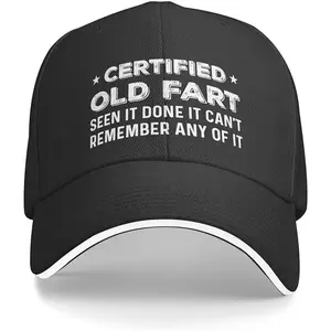 1 Adjustable Baseball Cap with "Certified Old Fart Hat" Print - Trucker Hat for Men and Women, Black with White Lettering, Casual Outdoor Wear, All Season Comfort, Stylish and Comfortable, Casual Headwear| Vintage Style Hat garrison  cap con dios