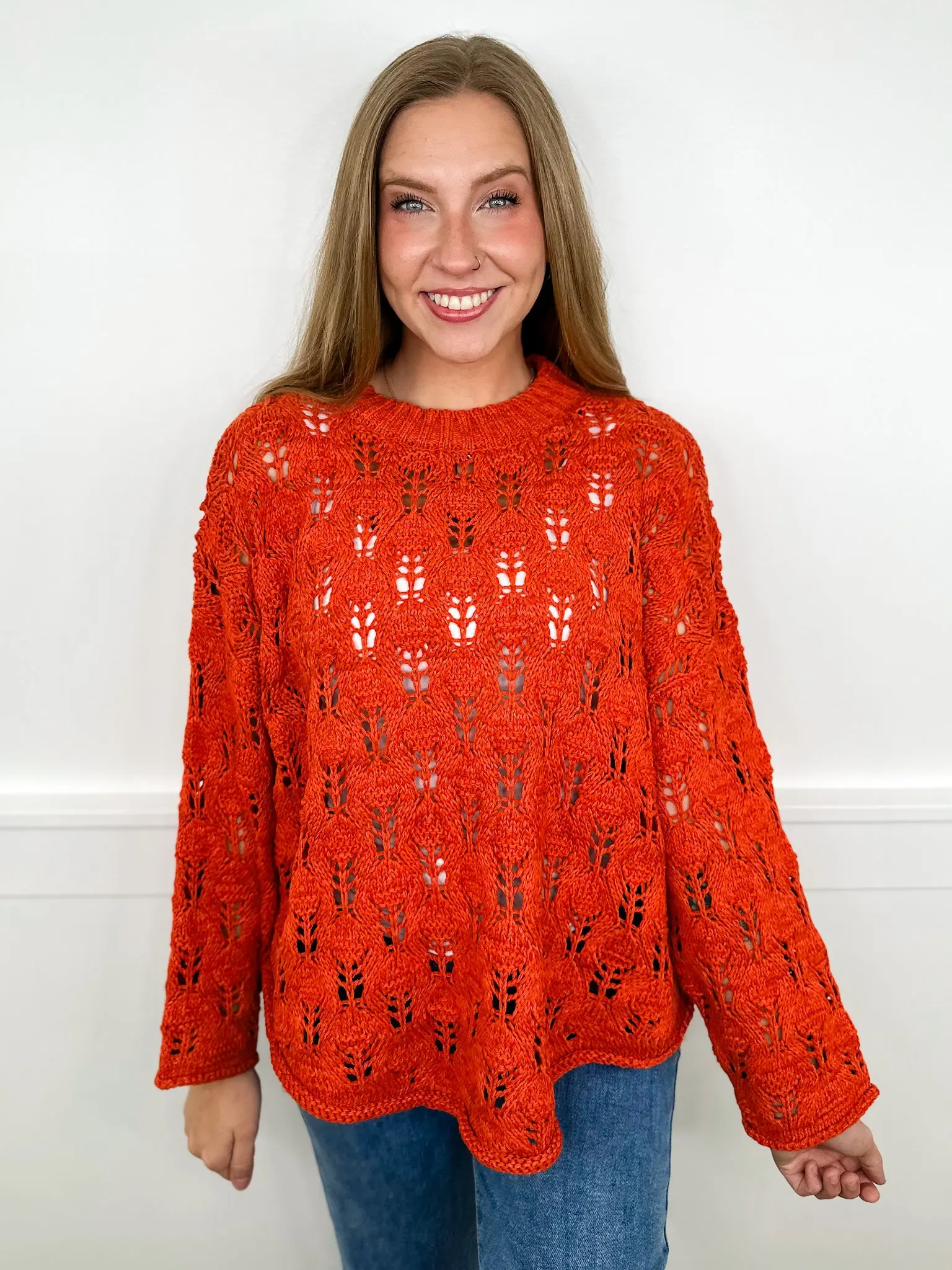 Open Knit Wrap Sweater - Casual Long Sleeve Cotton-Viscose Top with a Playful Twist, True-to-Size Relaxed Fit