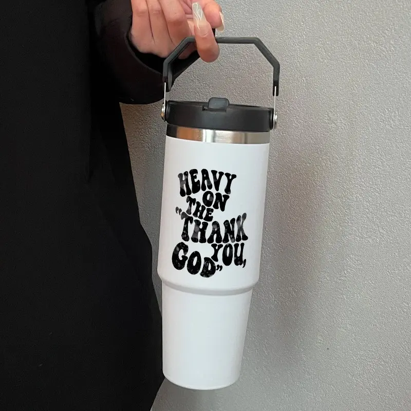 30oz Handheld Insulated Cup with Straw, Large Capacity Portable Stainless Steel Printed Water Bottle Tumbler, Sporty Stylish Style for Outdoor Home Travel Gift, Insulated Coffee Tumbler