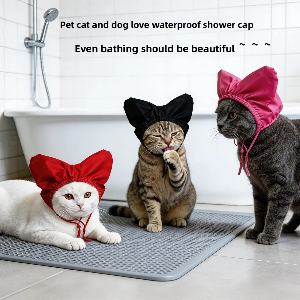 Waterproof heart-shaped shower cap for cats and dogs, waterproof head cover to protect ears during swimming, head cover to prevent water from entering during bathing
