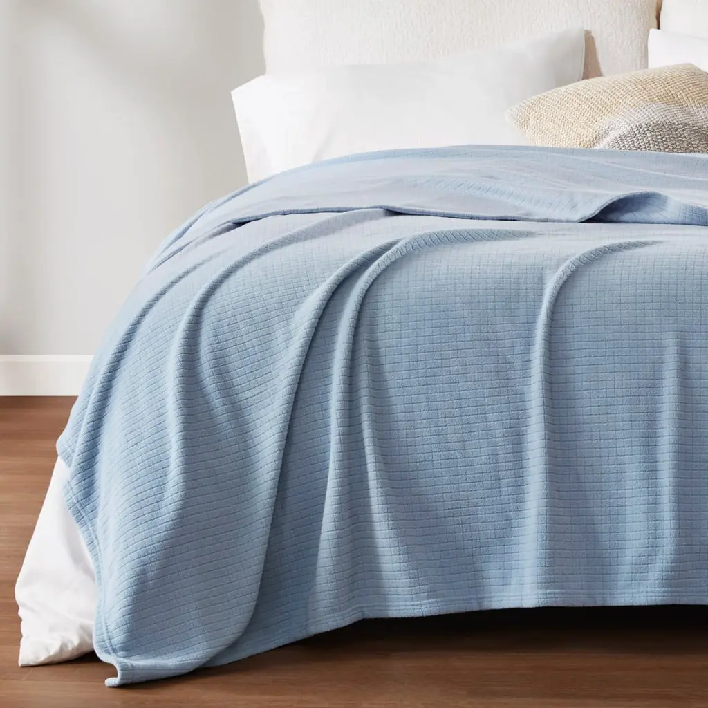 Cozy Fleece Blanket - Sleep Philosophy 360 Stand True North TN51-0555 Anti-Pilling Brushed Sides Grid Print, Lightweight Cozy Body-Safe Year-Round Microfleece Blanket, Full/Queen Size, Blue, 90x90x0.25 in, Lightweight Cozy Blanket