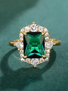 1 PC Glamorous Green Cubic Zirconia Ring Bridal Rings For Women For Wedding Engagement Party Jewelry Valentine's Day Gift Beautiful Rings