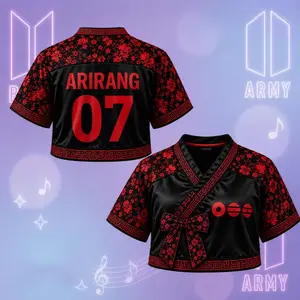 Hanbok Crop Top Jersey, Arirang World Tour 2026 Jersey, Korean Floral Concert Jersey, Kpop Army Fan Gift, Hanbok V- neck Outfit
