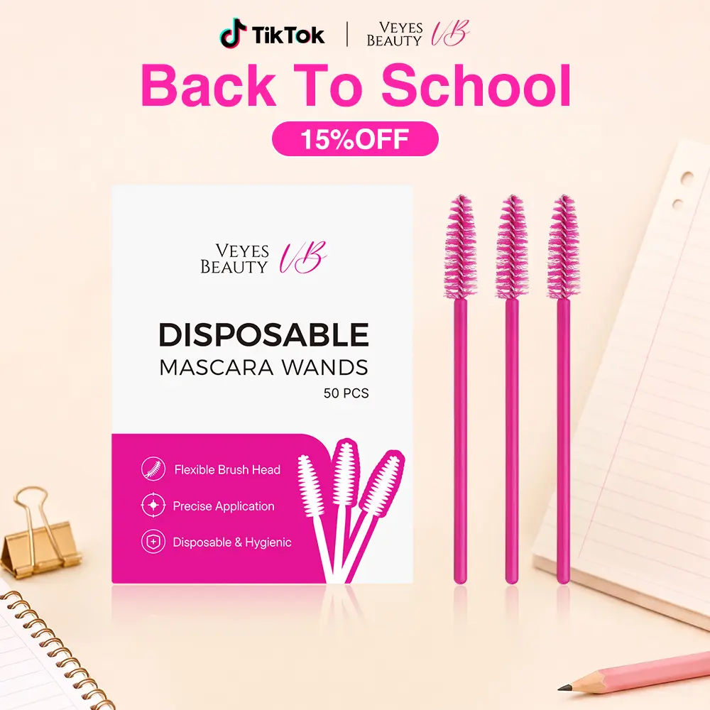 VEYESBEAUTY Disposable Mascara Wands, 50 Pieces Hygienic Plastic Cosmetic Tools with Bendable Brush Head for Eyelash Extensions & Brows, Beauty Care Tool, Makeup Tool