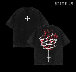 Unisex Kurapika Hunter x Hunter Oversized Graphic Tee - Retro Vintage Washed Heavyweight Cotton Anime T-Shirt, Double Printed Manga Streetwear Gift