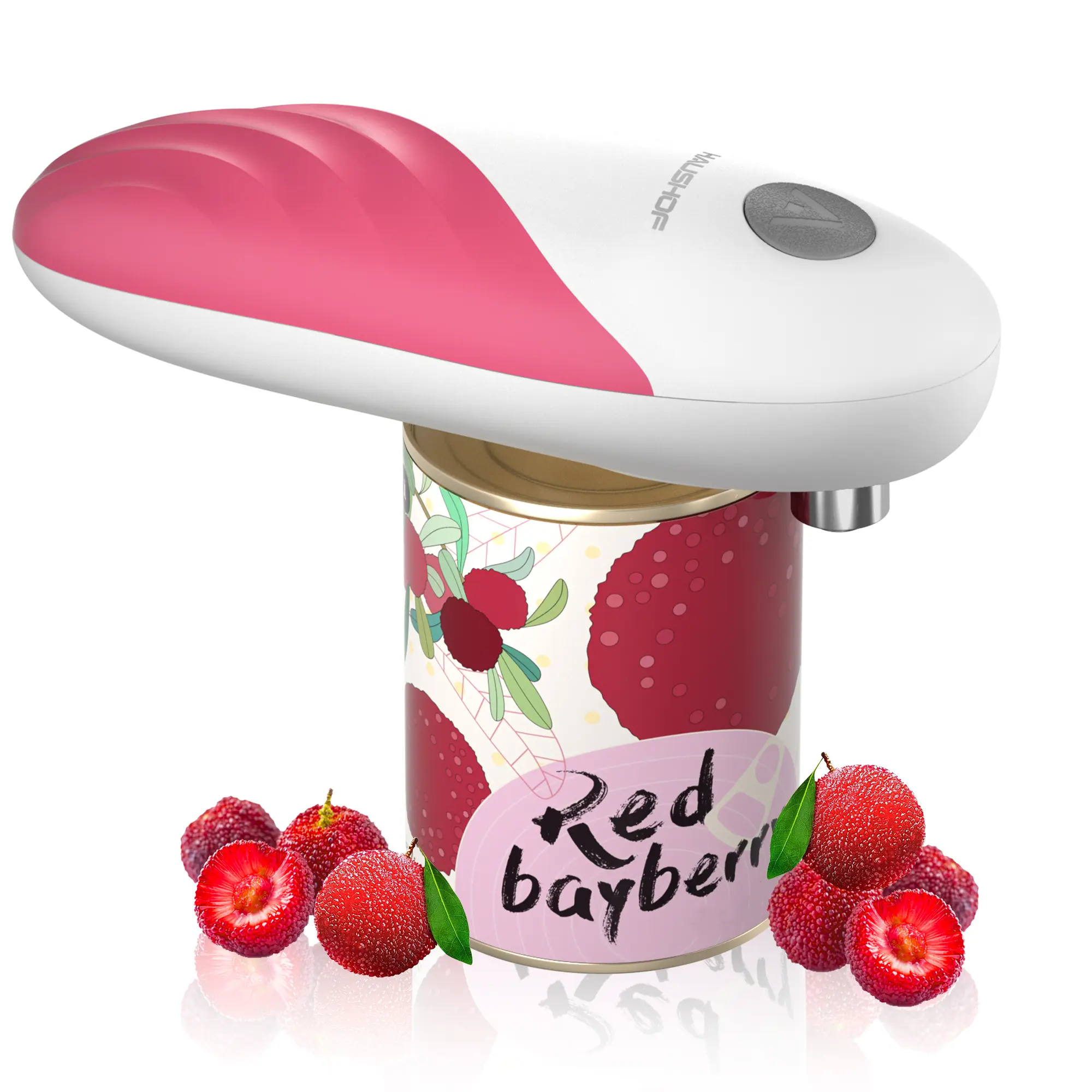 #fathersdaygift HAUSHOF One Touch Smooth Edge Electric Can Opener, Automatic Jar Opener with One-Touch Auto Start & Stop Function, Kitchen Gadget with 4 Batteries for Cooks-Pink