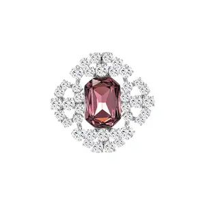 Vintage Palace-Style Pink Crystal Brooch for Women |   Elegant Square Statement Pin |   Luxury Retro Jewelry for Blazers & Coats |   Timeless Elegant Accessory