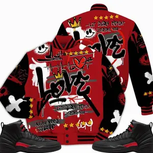 Bloodline 12s Outfit Varsity Jacket, Happy Love Beats Graffiti Sneaker Matching Shirt