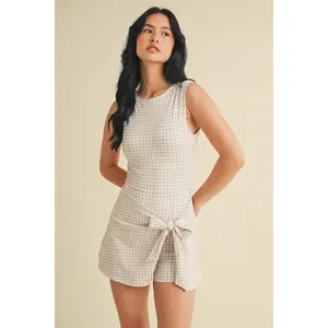 NEUTRAL Gingham Print Sleeveless Wrap Tie Front Dress
