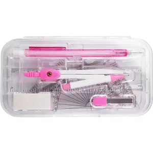 Maths Set Pastel  8 count Set, Geometry Set Square 4 count Pack, Compass, Mechanical Pencil, Pencil Leads, Eraser Included in A RE-USABL Plastic Box, Nice  to School Stationery Set for Students