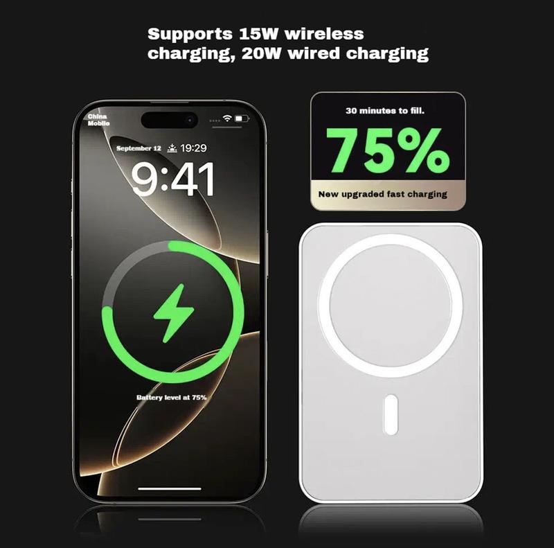 10000mAh Magnetic Power Bank, Wireless Portable Charger, Fast Charging for MagSafe Battery Pack for iPhone 16/15/14/13/12/Plus/Pro Max, Compact Device