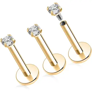 G23 Titanium 16G 6/8/10mm Clear CZ/Opal Internally Threaded Labret Monroe Lip Studs 6mm Helix Cartilage Tragus Earring Piercing