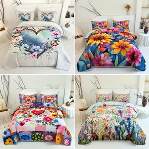 2/3 Piece Quilt Set - Soft Cool Summer Quilt  Lightweight Ultra Fine Fiber Bedding - Vibrant Sunflower Pattern Comforter Cover, Suitable for All Seasons - Home Gift (1 quilt , 1 or 2 Pillowcases)