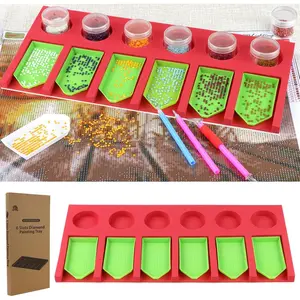 Painting Accessories Tray Organizer, Art Painting Beads Sorting Storage containers,  Art Tools Kits for Glitter Rhinestones/5D  Embroidery/DIY Crafts (6 Slots Trays (Red))