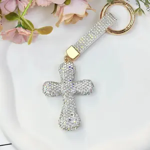 Sparkly Rhinestone Cross Keychain Bling Crystal Bag Charm with Strap Versatile Key & Purse Accessory Multiple Colors Pretty Mother's Day Gift