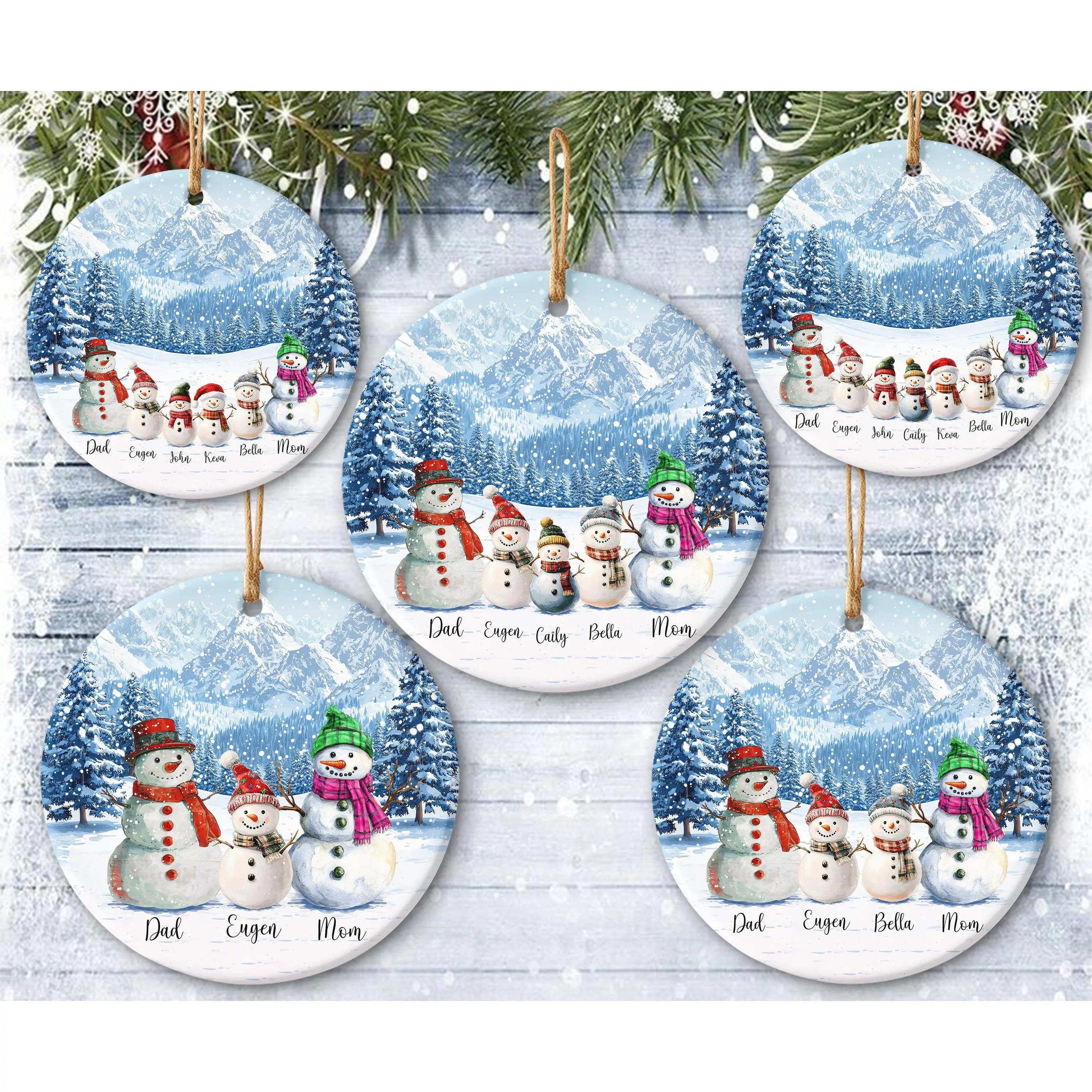 Snowman Family Ornament Bundle, Personalized Christmas Snowman Ornament, Family Christmas Ornament