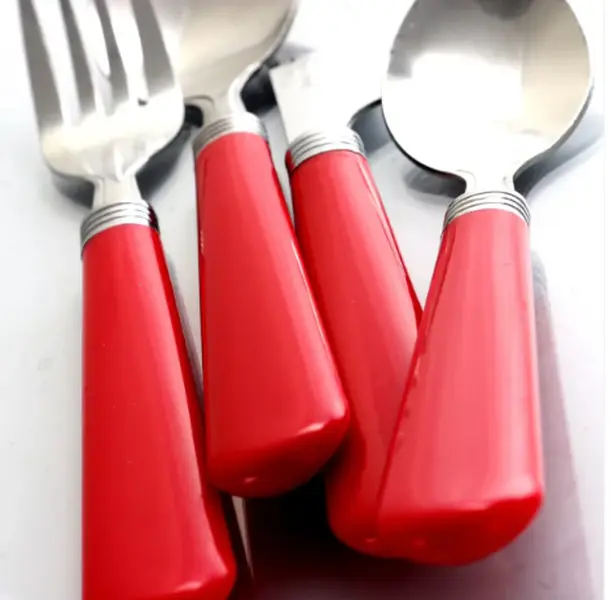 Gibson Sensations 16-Piece Stainless Steel Flatware Set with Metal Caddy Red for Child Durable & Dishwasher Safe Modern Design