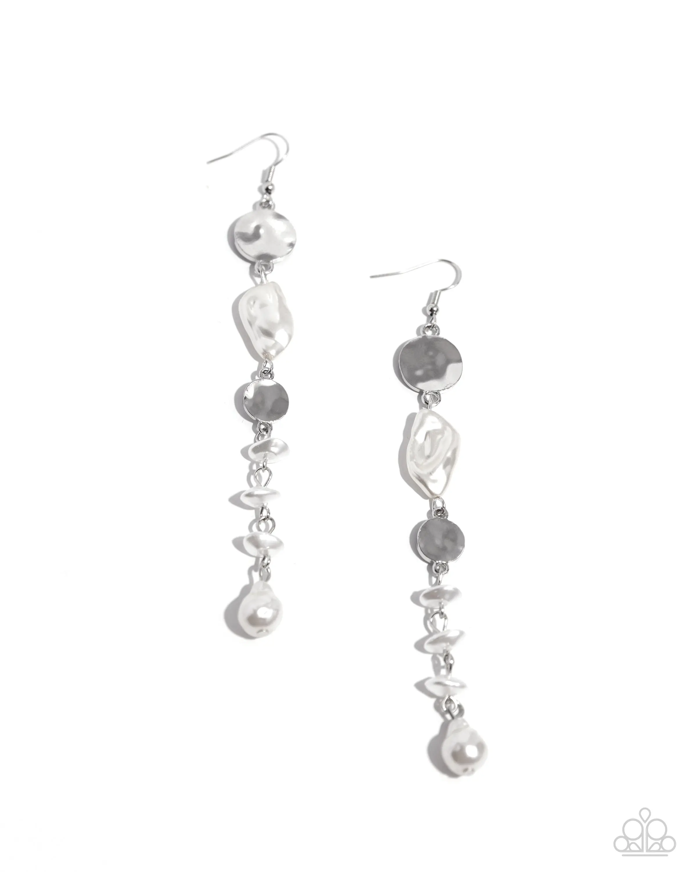 Cosmopolitan Chic - White Pearl Silver Drop Earrings - Paparazzi
