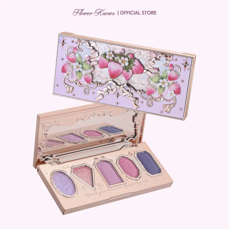 Flower Knows Violet Strawberry Rococo Collection 5-Color Eyeshadow Palette, Long-Lasting Powder with Matte-Shimmer Effects, Blendable Formula to Enhance Eye Makeup, Evening Cosmetic Makeup Product,#sohochic, Ideal for Christmas gift, Black Friday