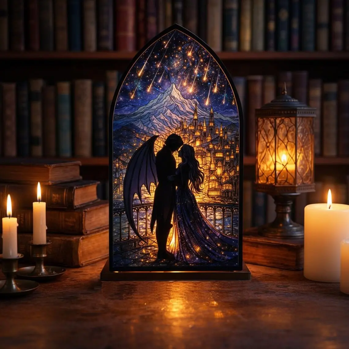 Velaris Feyre & Rhysand Acotar Suncatcher Candle Holder, Night Court Fantasy Bookshelf, Night Court Library Book Nook, Library Sign | 3D Bookshelf Sign | Fantasy Book Lover & Reader Gift, Decoration, Home Decor, Decoration Items (No Candle Included)