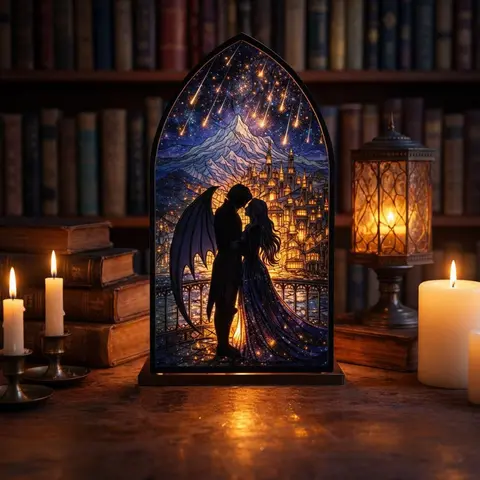 Velaris Feyre & Rhysand Acotar Suncatcher Candle Holder, Night Court Fantasy Bookshelf, Night Court Library Book Nook, Library Sign | 3D Bookshelf Sign | Fantasy Book Lover & Reader Gift, Decoration, Home Decor, Decoration Items (No Candle Included)