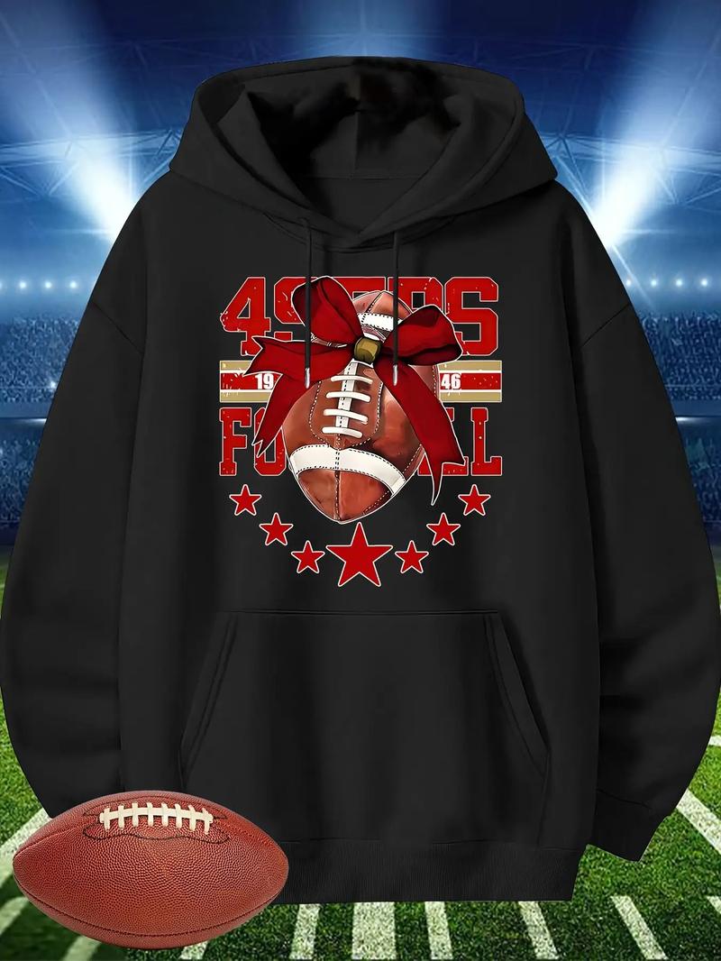 Men's San Francisco Football Hoodie Black Long Sleeve Sweatshirt Red White Team Pattern Drawstring Design Casual Polyester Blend Hooded Pullover Sports Fans PLUS SIZE