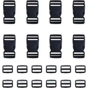Household daily necessities 24pcs Buckle Set: 8pcs 1.18" Side Release Buckles + 16pcs 1.3" Tri-Glide Slides, Heavy Duty Plastic for Backpack Straps, Belt Repair, DIY Crafts (Black, Fits 1 Inch Webbing)