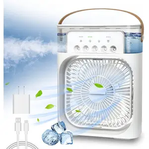 Portable Air Conditioning Fan, Mini Evaporative Air Cooler, With 7-Color LED Lights, 1/2/3-Hour Timer, 3 Fan Speeds And 3 Spray Modes, Suitable For Your Desk, Bedside Table Or Coffee Table, USB Powered Fan