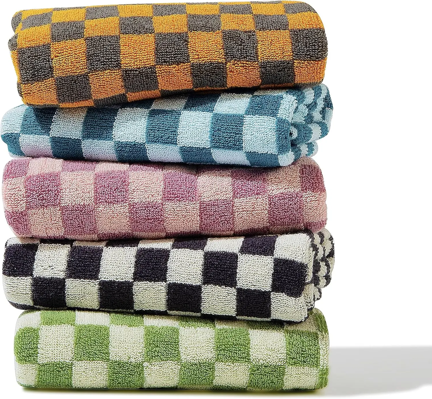 Madi-Cadi Hand Towels 5 Pack - Cotton Face Towels Soft, Absorbent, and Decorative Checkered Design for Bathroom, Kitchen, Gym, and Spa - 13 x 29 Inches for Any Occasion