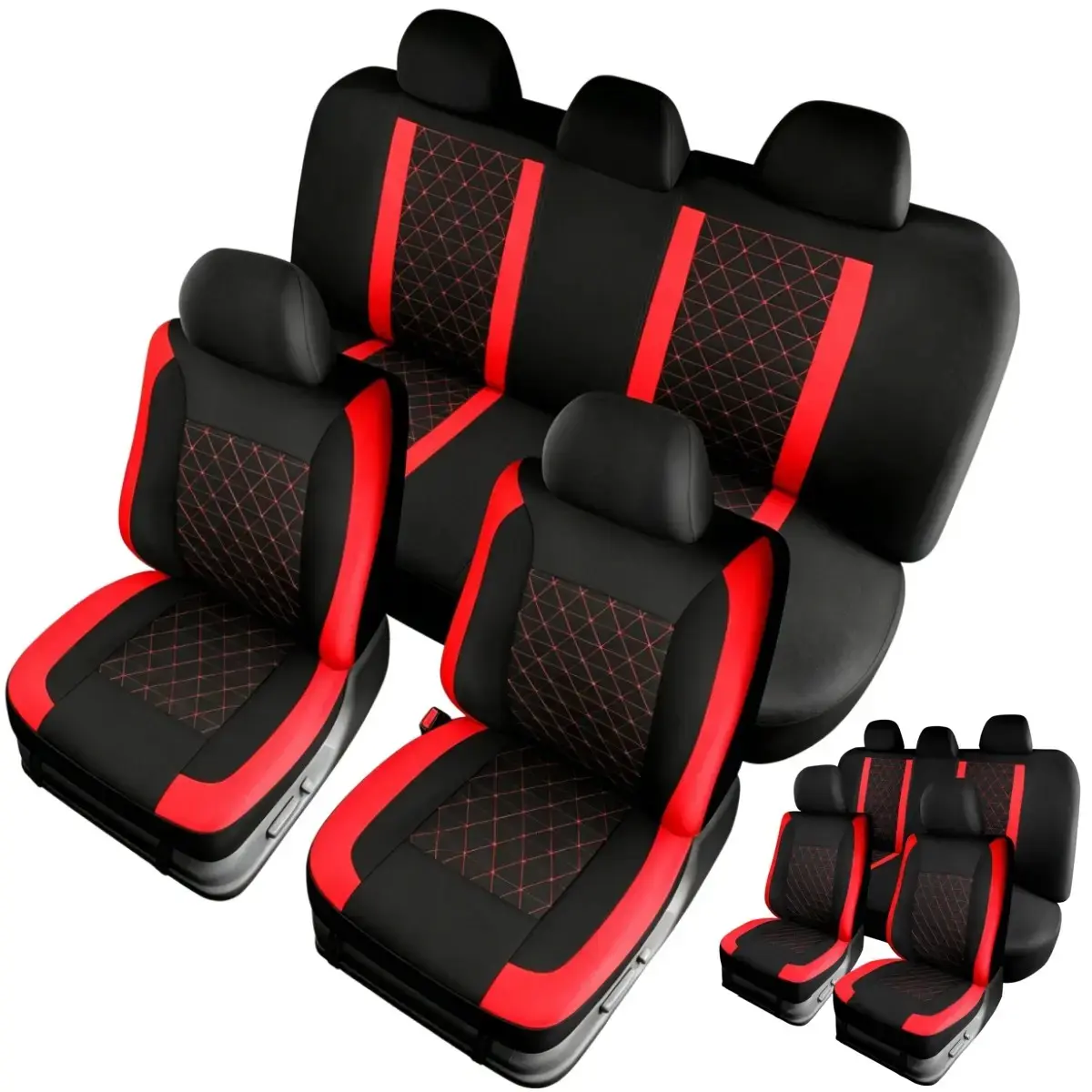 Universal Car 5 Seat Covers Full Set Quilted Diamond Stitching Seat Protectors, Breathable Thick Polyester Fabric Washable Car Auto Interior Seat Cushions Front & Rear Seat Cover Kit Fit Most Sedan SUV Car