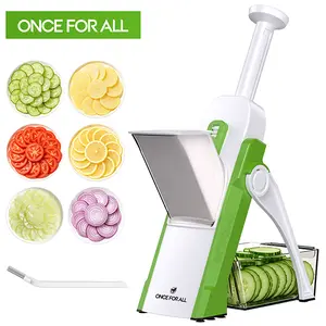 【ONCE FOR ALL 】Safe Compact Foldable Mandoline Slicer, 0.1mm-8mm Adjustable Thickness Vegetable & Potato Cutter, Space Saving Easy Clean Dishwasher Safe Kitchen Gadget for Meal Prep