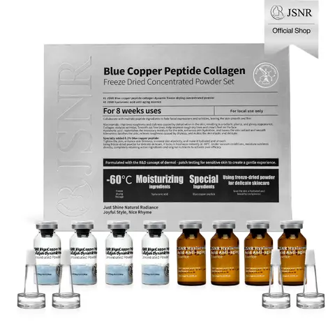 JSNR Freeze-Dried Peptide Shot Mini Set - 8-Week Anti-Aging Serum Plan with Blue Copper Peptide, Collagen, Hyaluronic Acid, Lightweight Moisturizer for Skin Repair, Firm & Smooth Look, Radiance, Deep Moisture, Dewy, Smoothing Skin, Gentle Korean Skincare