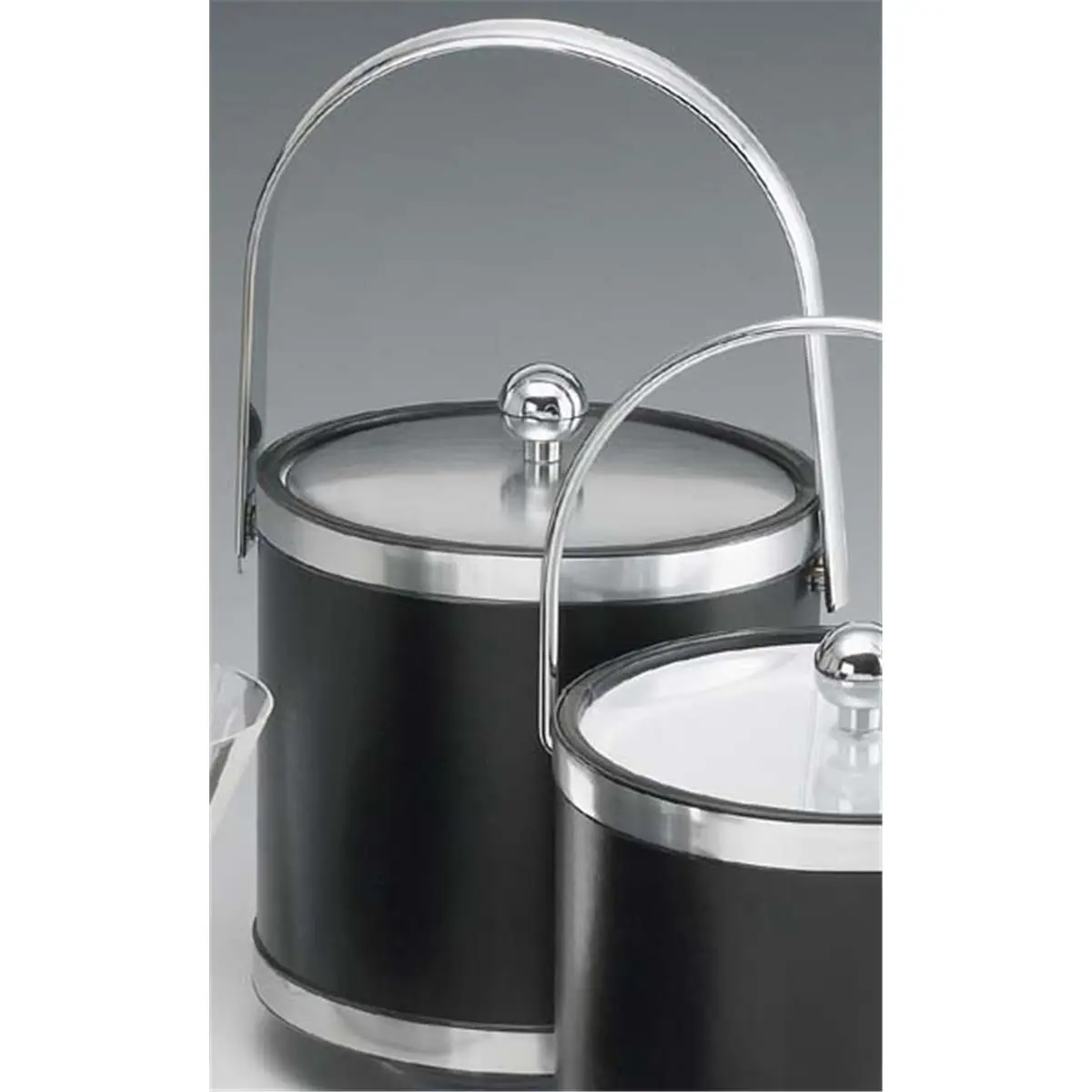 Kraftware 68554 Sophisticates Black with Brushed Chrome 3 Quart Ice Bucket with Track Handle Bands and Metal Cover