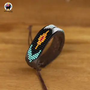 Handcrafted Beaded Bracelet by Indigenous Artisans Natural Leather Finish Sliding Knot Design Authentic Durable Cuff for Everyday Wear