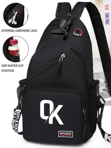 Men's Oxford Fabric Belt Bag, Casual Letter Pattern, All Seasons, Single Shoulder Crossbody, Trendy Sport Leisure Small Backpack