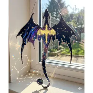 Galaxy Dragon Suncatcher, Celestial Stained Glass Window Hanging, Fantasy Dragon Sun Catcher Ornament, Zodiac Star Crystal Light Decor, Gift for Dragon Lovers