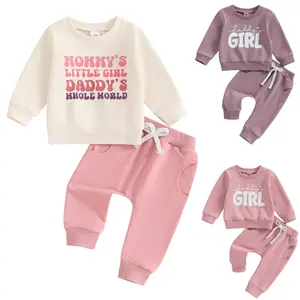 Toddler Baby Girls Daddys Girl Print Long Sleeve Pullover Sweatshirt Stretch Jogger Pants Infant Spring Warm Two Piece Outfit