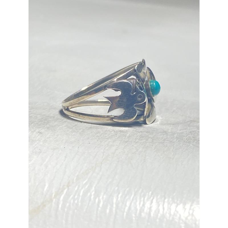 Turquoise ring size 8.25 flower bird 4 leaf clover good luck Mexico sterling silver band women girls