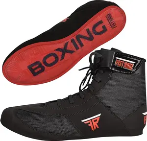 FISTRAGE Low-top Leather Kick Boxing Shoes Fighting Sports Master Training Mesh Unisex Pro Men's and Youth Genuine Boot Light Weight | Black Color Boxing Shoes for Adults