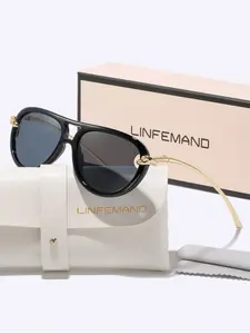 Linfemand Elegant Oval Dual Beam Frame Sunglasses, Fashionable Colorblock Design, Uv400 Protection, Outdoor Travel Driving Gift, All Seasons Use