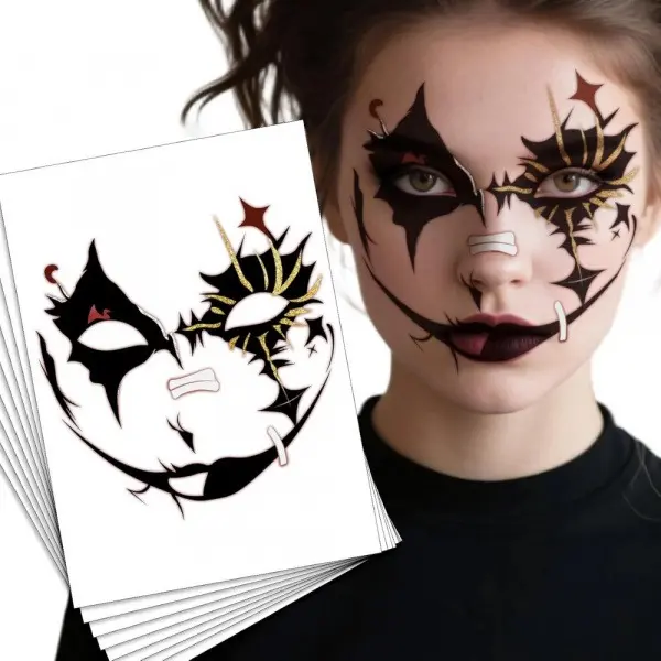 Halloween Horror Crack Clown Face Temporary Tattoo Stickers, 4 Sheets Realistic Bloody Scar Face Tattoos Waterproof Long Lasting Prank Makeup Stickers for Halloween Party Cosplay Costume Decorations