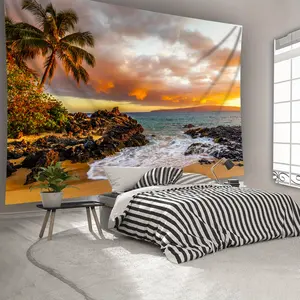 1pc Extra Large Tropical Beach Sunset Tapestry - Hawaiian-like Seascape Wall Hanging with Palm Trees, HD Digital Print Wrinkle-Resistant Fabric for Living Room, Bedroom, Office, Party Decor - Easy Hang Indoor Coastal Decoration, Beach Theme Decor, Home De