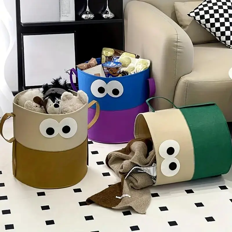 Cute Foldable Felt Storage Basket, Large Capacity Laundry Hamper, Toy Organizer with Handles, Home Organization Box, Multi-Functional Bin, Laundry Room Organiser