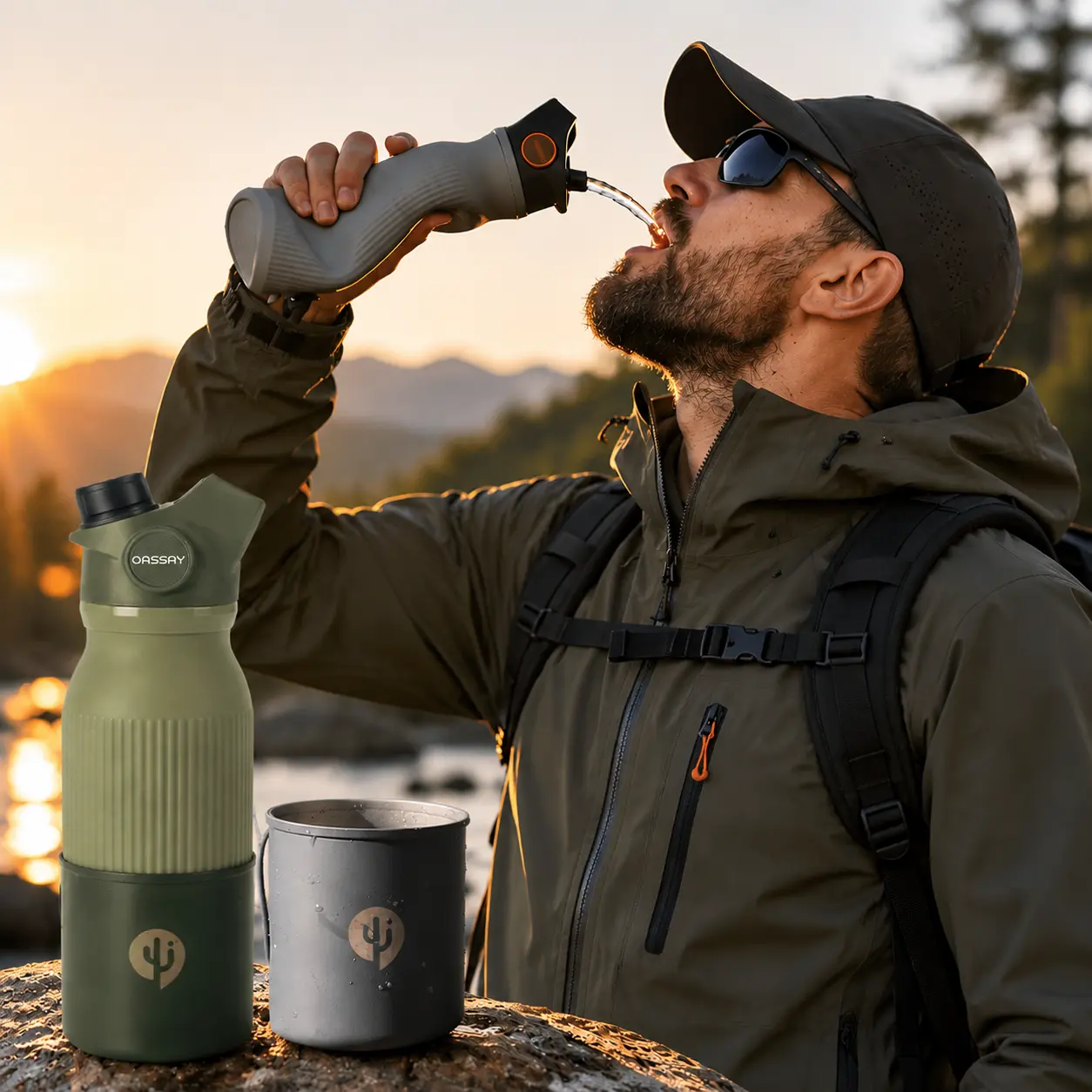 26 oz Water Purifier Filter Bottle with Fire-Safe Titanium Cup, 3-in-1 Portable Squeeze Filtration System, Dual-Stage Outdoor Water Purifier with Backflush Design, No Batteries Required, Clean Water Anywhere for Hiking, Camping, Backpacking & Travel