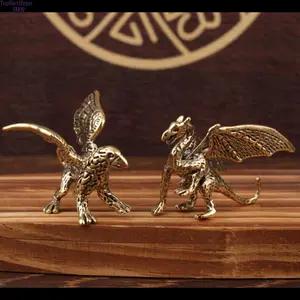 Vintage Brass Dragon Figurine, Mythical Azure Dragon & Fire Dragon Decor, Mini Collectible Craft for Home & Office Desktop Ornament