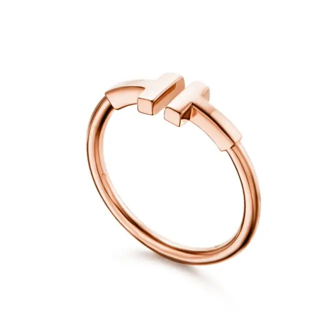 Pre-owned Tiffany T Wire Ring in 18k Rose Gold，plain