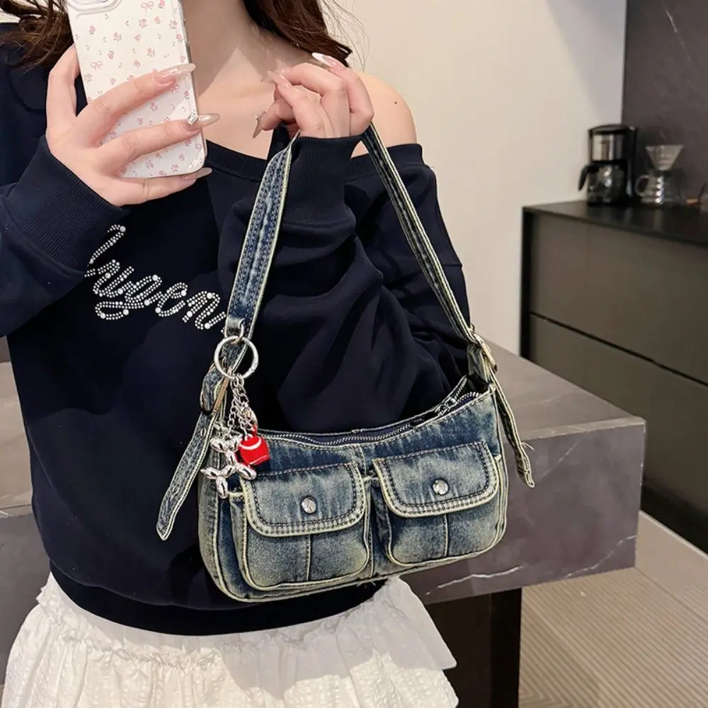 Fashion Handbag Retro Denim Bag Underarm Bag Crossbody Bag Spicy Girl Shoulder Bag Armpit Bag Cloth bag Shopping