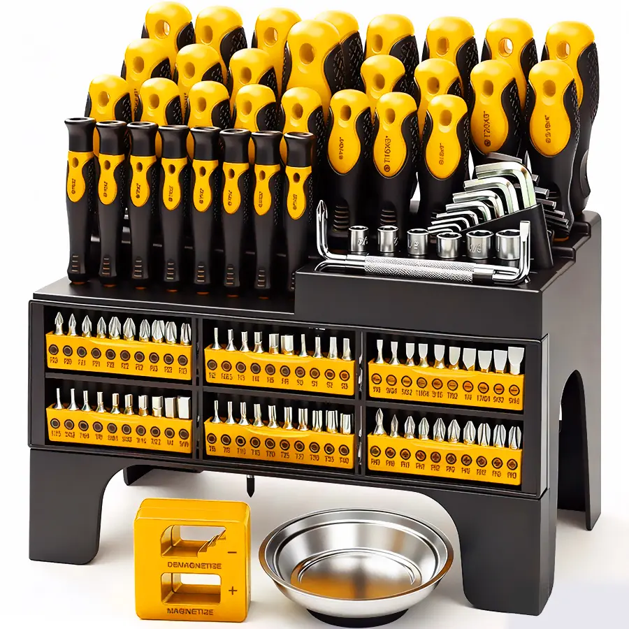 【P-M】118-Piece Magnetic Screwdriver Set with Plastic Racking, Precision Screwdrivers, Magnetizer, Demagnetizer, Nut Drivers, Ratchet Handles, Allen Keys, Sockets & More - DIY Tools & Gift for Men