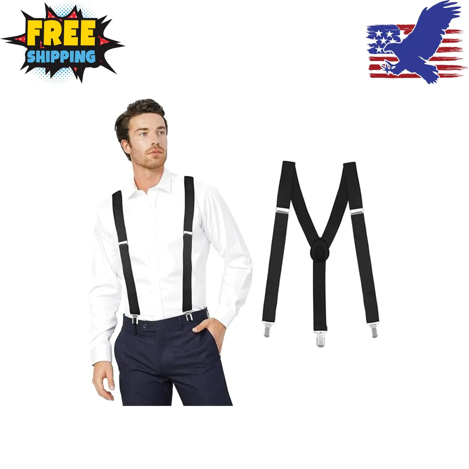 Men's Adjustable Suspenders with Elastic Straps Y-Back
